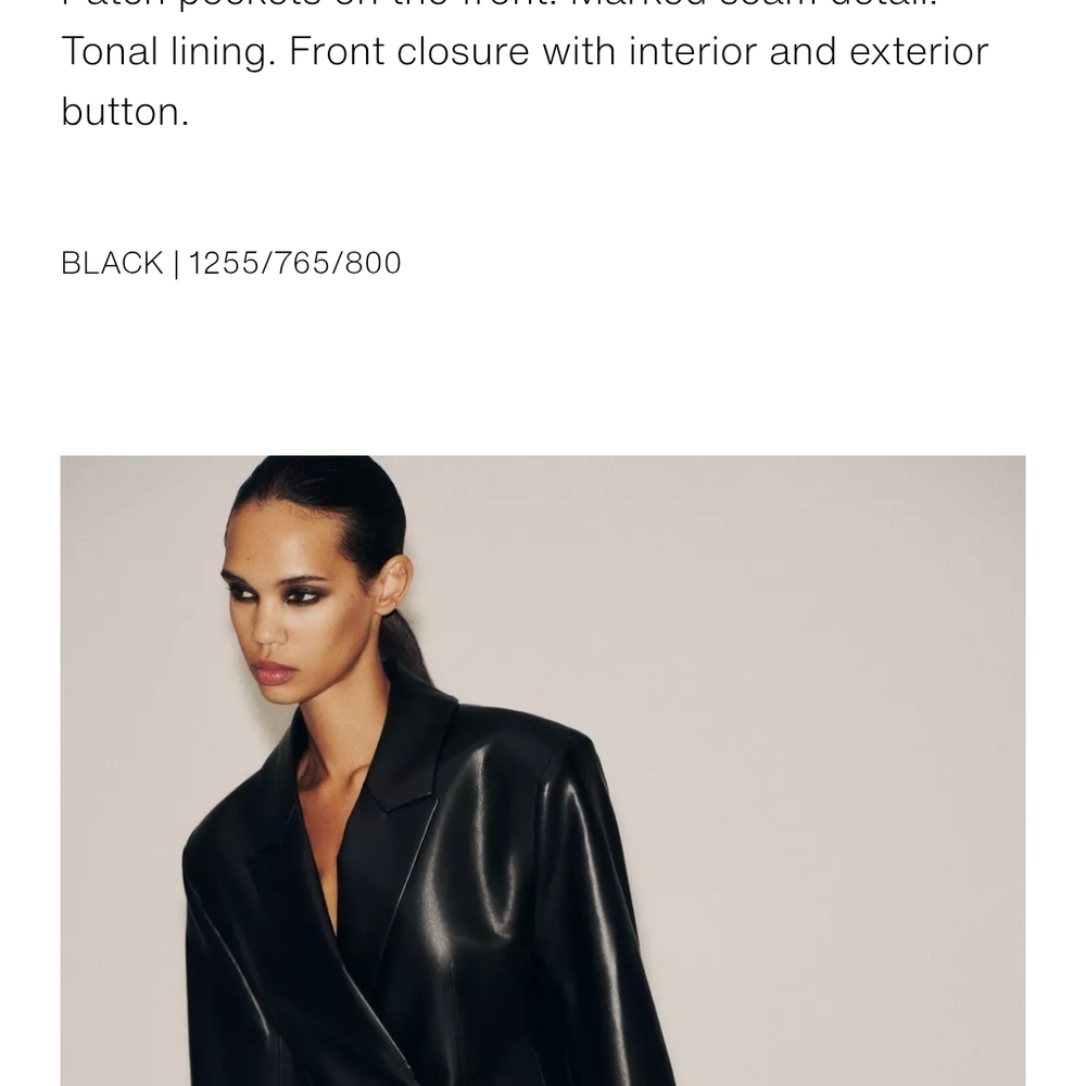**** IAM IN NEED OF Zara FITTED BlackFAUX LEATHER ART1255 765 800 Do Not Buy!!!! - Picture 2 of 4